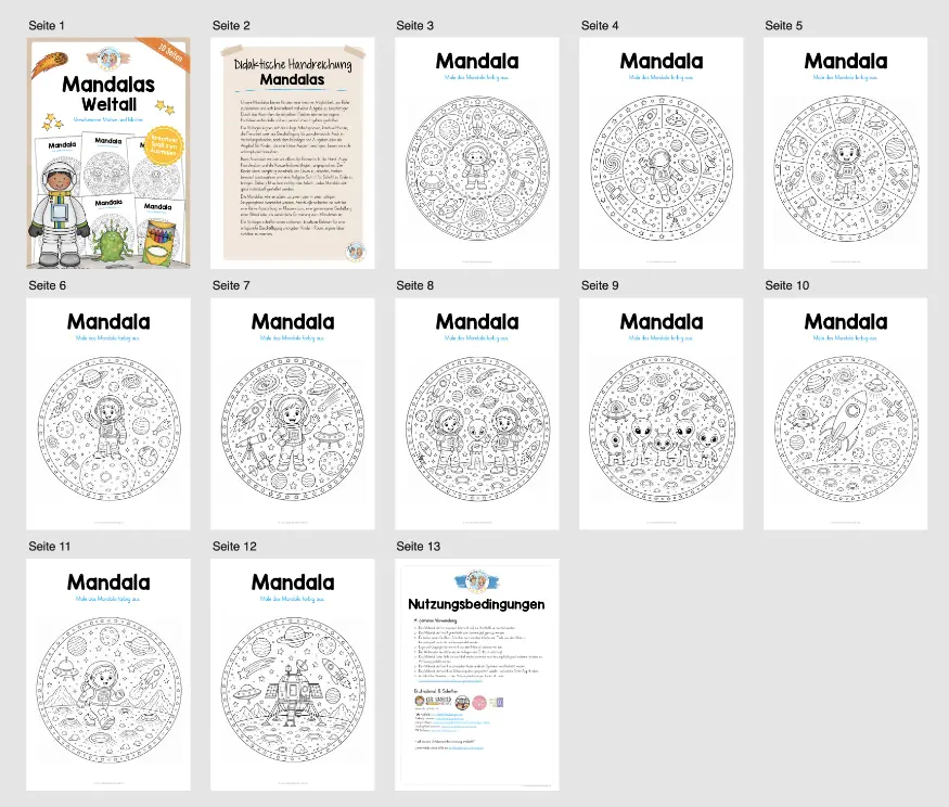10 Mandalas zum Weltall (zum Ausmalen) - Überblick