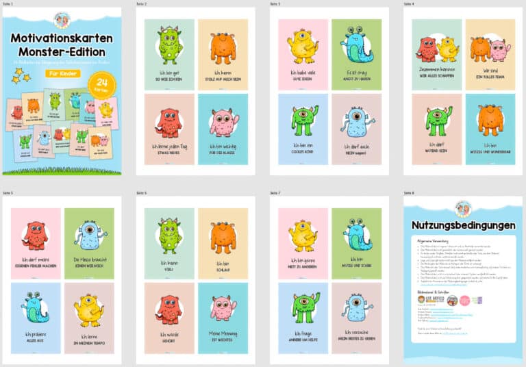 Motivationskarten für Kinder: Monster (24 Stück) – Überblick