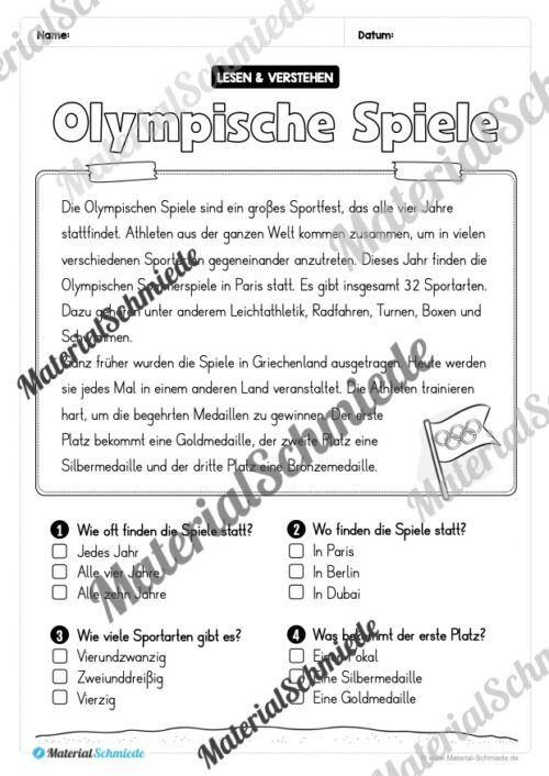 Lesen & Verstehen (Ankreuzen): Olympische Spiele 2024 (Vorschau 01)