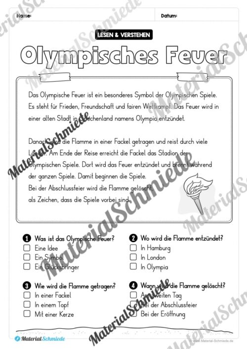 Lesen & Verstehen (Ankreuzen): Olympische Spiele 2024 (Vorschau 02)