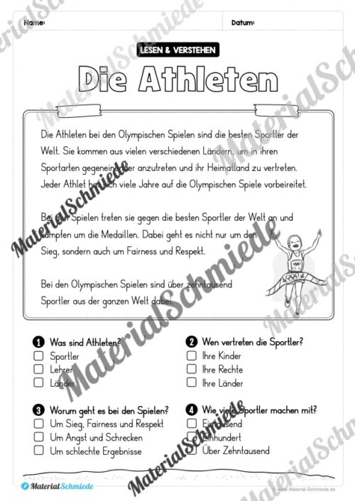 Lesen & Verstehen (Ankreuzen): Olympische Spiele 2024 (Vorschau 04)