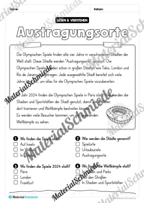 Lesen & Verstehen (Ankreuzen): Olympische Spiele 2024 (Vorschau 05)