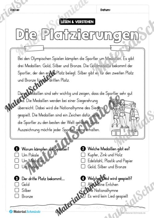 Lesen & Verstehen (Ankreuzen): Olympische Spiele 2024 (Vorschau 07)