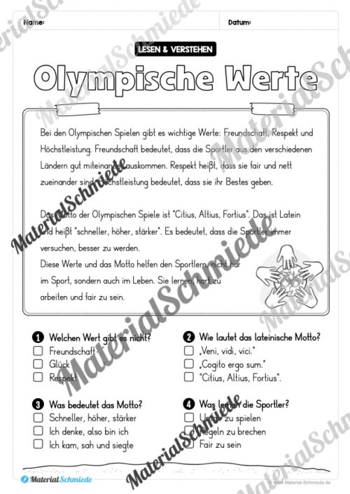 Lesen & Verstehen (Ankreuzen): Olympische Spiele 2024 (Vorschau 08)