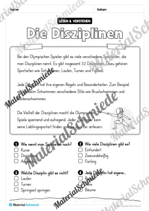 Lesen & Verstehen (Ankreuzen): Olympische Spiele 2024 (Vorschau 09)
