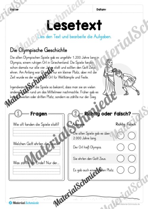 10 Lesetexte: Olympische Spiele 2024 (Vorschau 01)