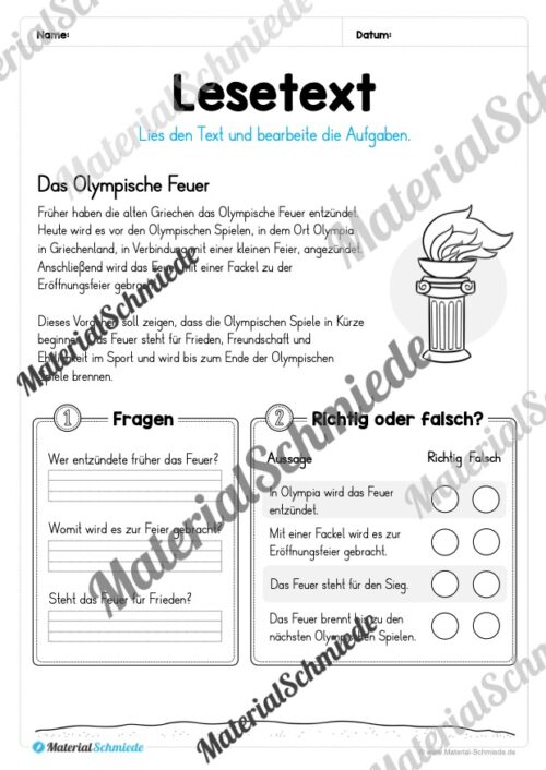 10 Lesetexte: Olympische Spiele 2024 (Vorschau 02)