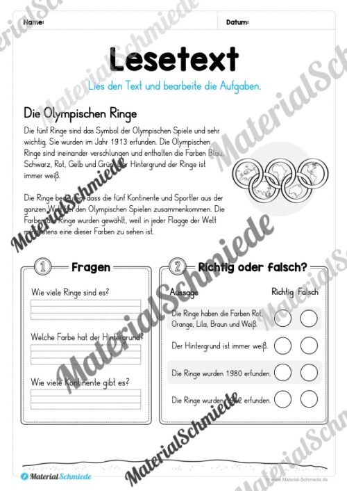 10 Lesetexte: Olympische Spiele 2024 (Vorschau 03)