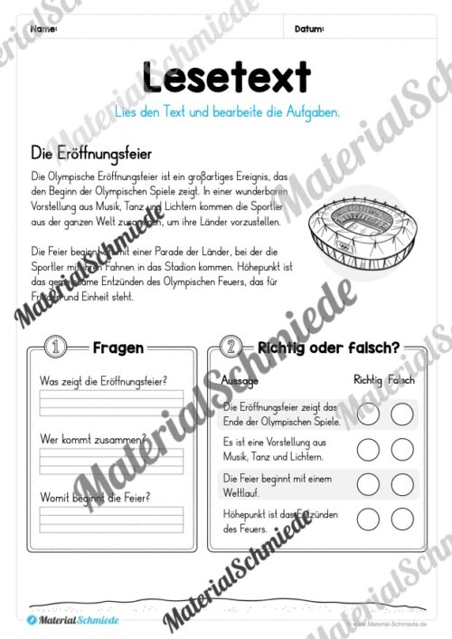 10 Lesetexte: Olympische Spiele 2024 (Vorschau 04)