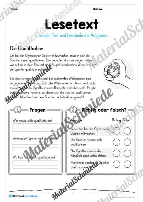 10 Lesetexte: Olympische Spiele 2024 (Vorschau 06)