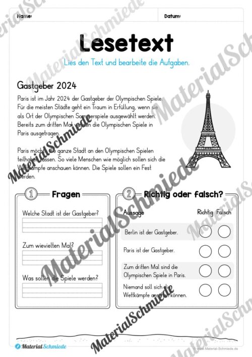 10 Lesetexte: Olympische Spiele 2024 (Vorschau 08)