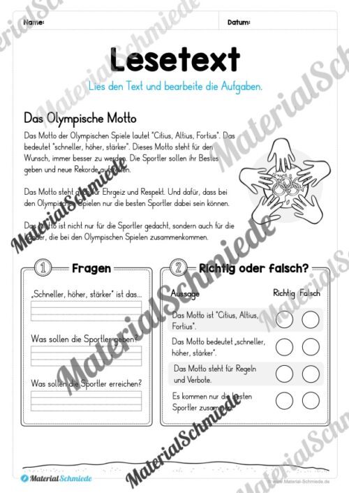 10 Lesetexte: Olympische Spiele 2024 (Vorschau 09)