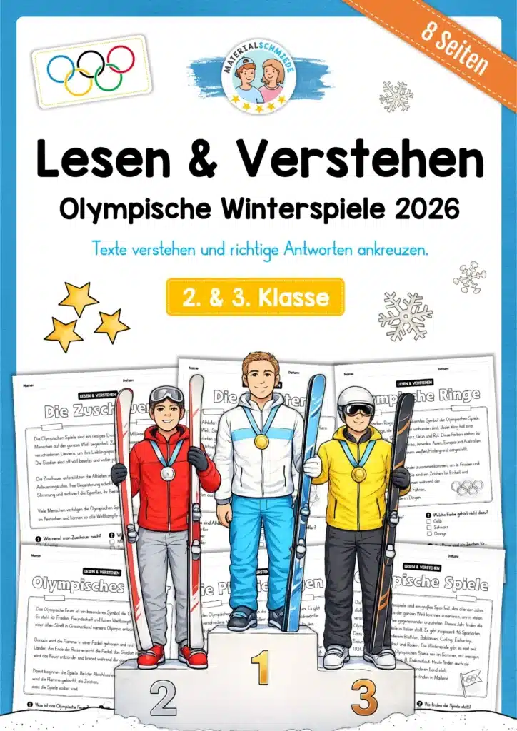 Kostenlose Arbeitsblätter: Olympische Winterspiele 2026 - Lesen & Verstehen (2. & 3. Klasse)