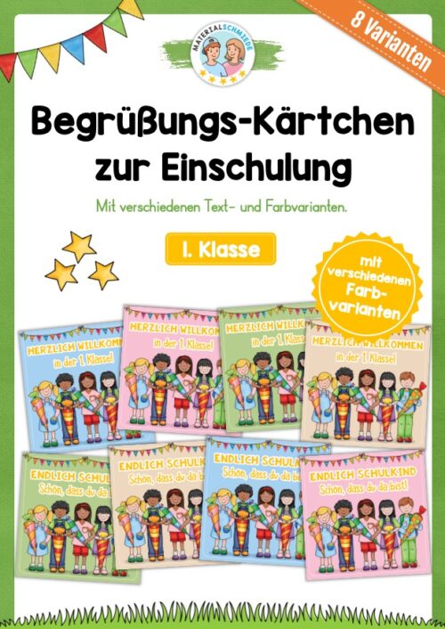 Begrüßungs-Kärtchen zur Einschulung (8 Varianten)