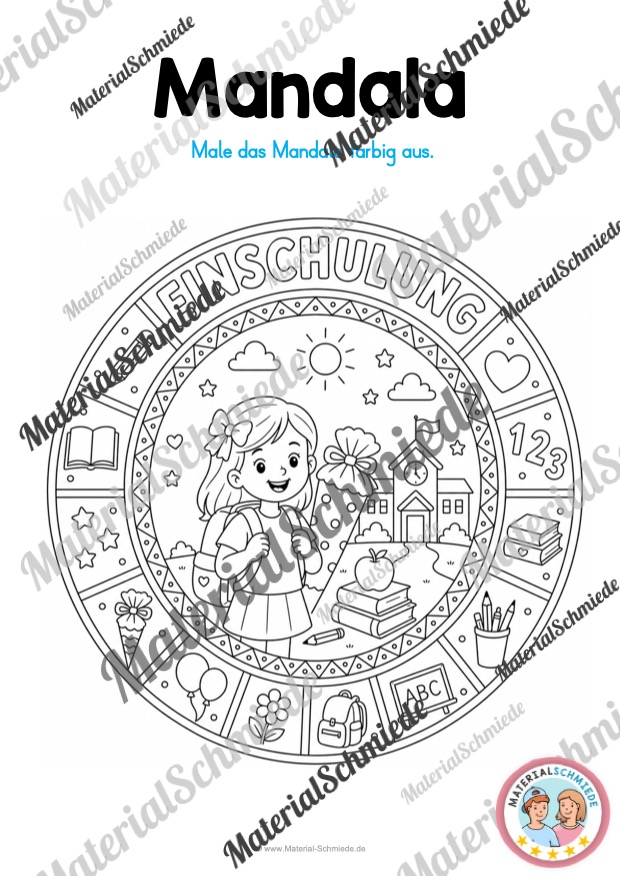 10 Mandalas zur Einschulung (2026) - Arbeitsblatt 01