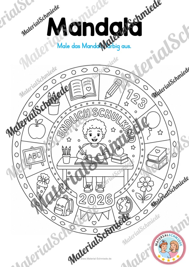10 Mandalas zur Einschulung (2026) - Arbeitsblatt 06