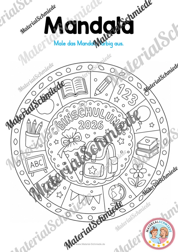 10 Mandalas zur Einschulung (2026) - Arbeitsblatt 07