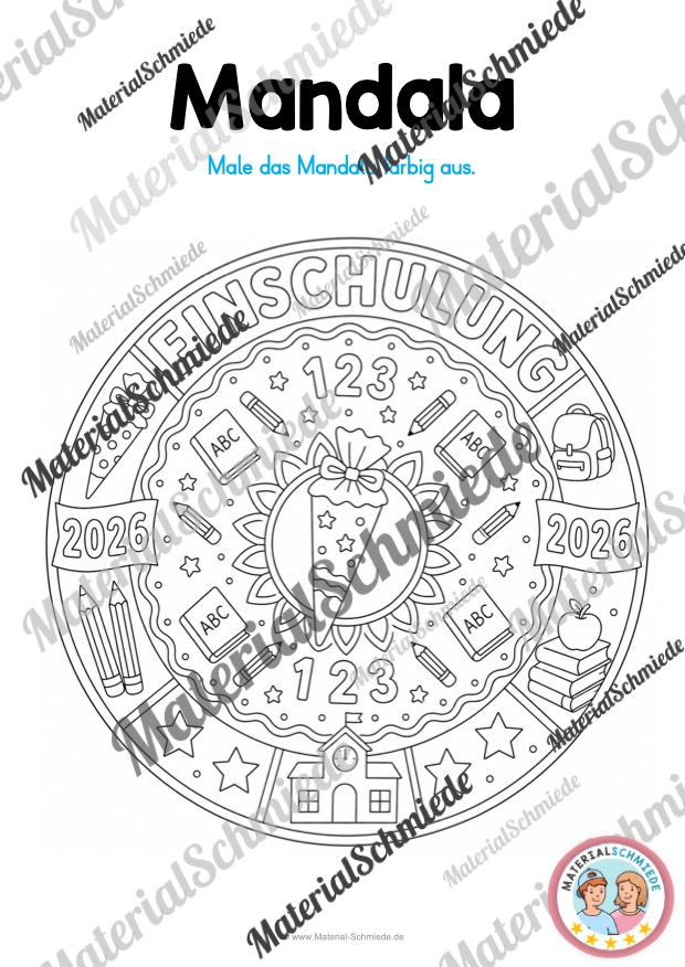 10 Mandalas zur Einschulung (2026) - Arbeitsblatt 08