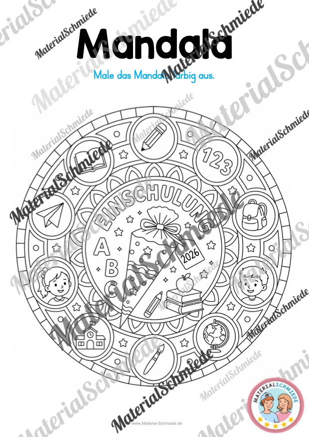 10 Mandalas zur Einschulung (2026) - Arbeitsblatt 09