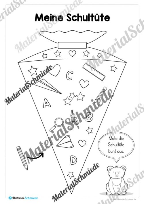 Übung zum ersten Schultag: Schultüte ausmalen (Vorschau 04)