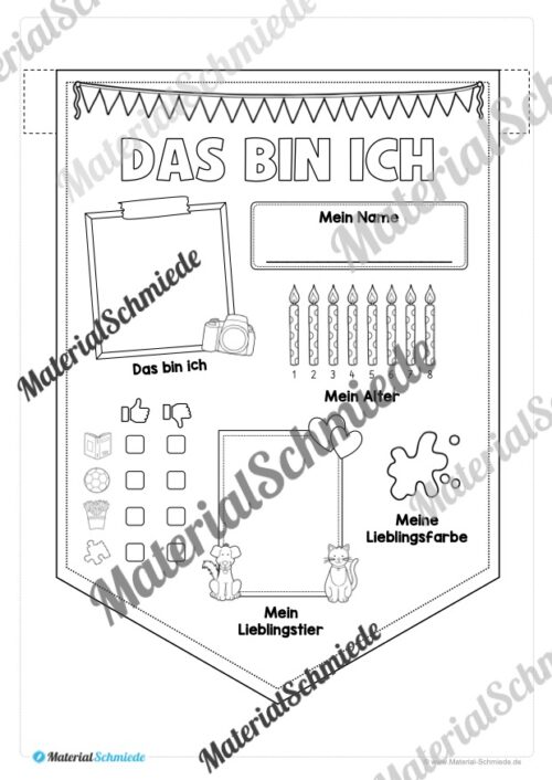 Wimpel „Das bin ich“ für die 1. Klasse / Einschulung (Vorschau 03)