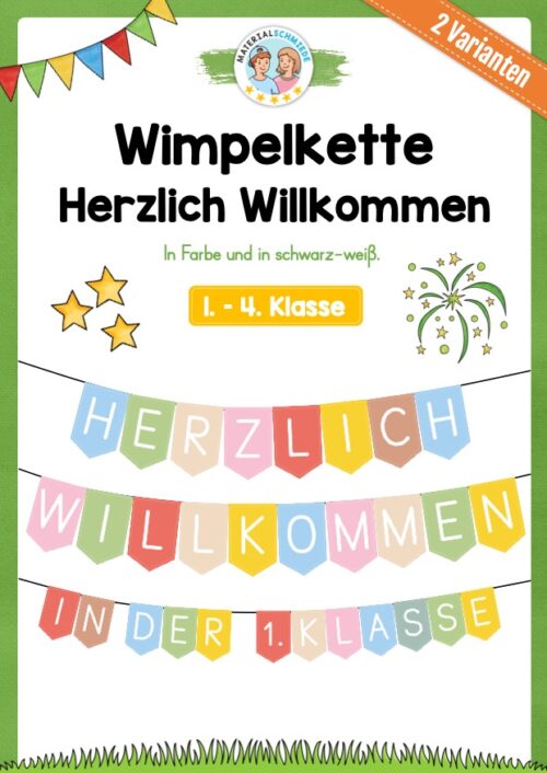 Wimpel zum Schulstart: Herzlich Willkommen (1.-4. Klasse)