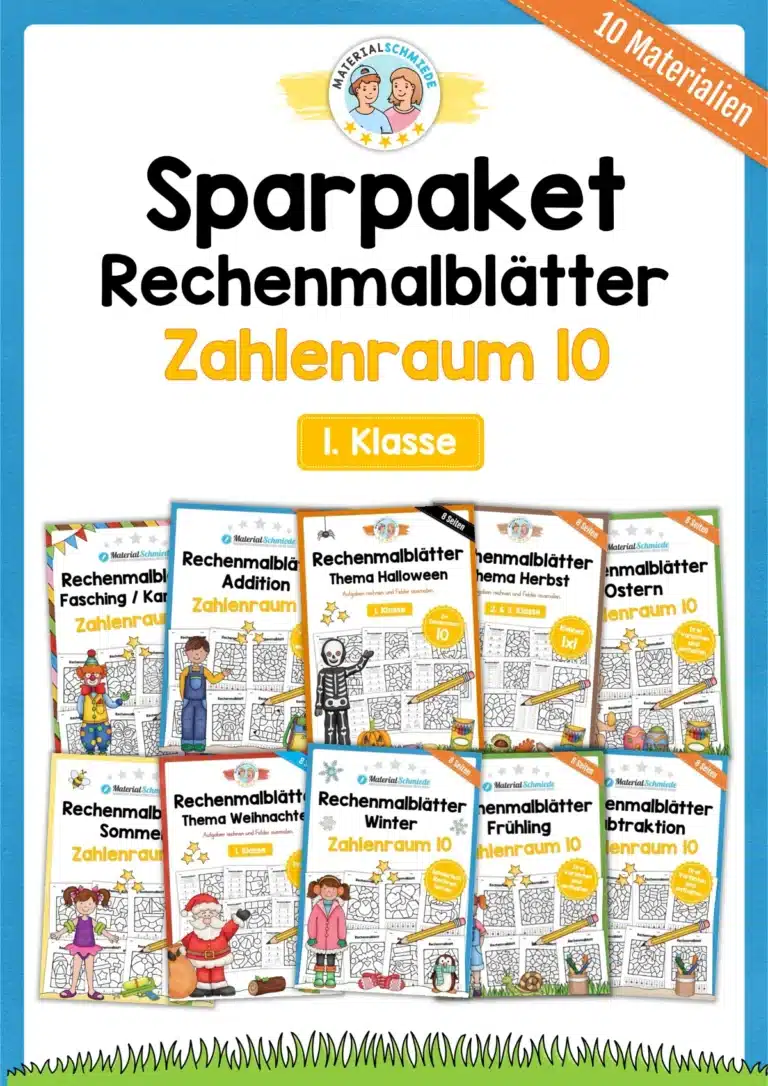 Sparpaket: 80 Rechenmalblätter (Zahlenraum 10)