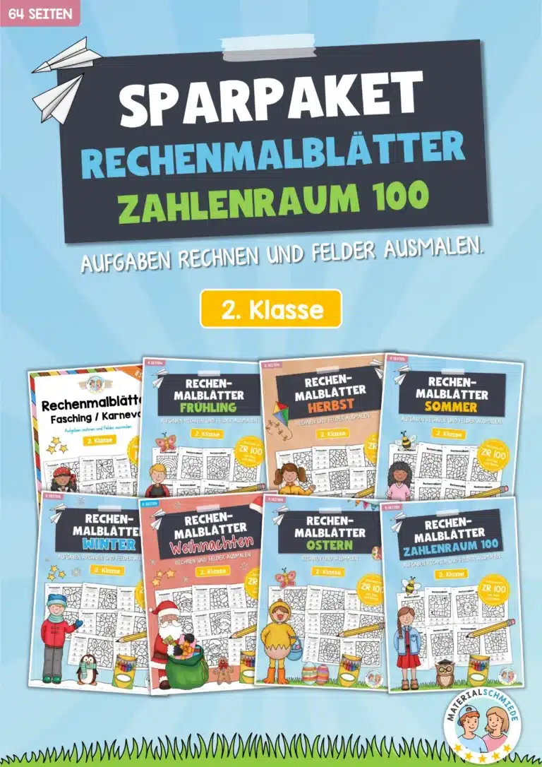 Sparpaket: 80 Rechenmalblätter (Zahlenraum 100)