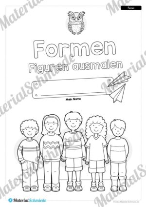 Übung für die Vorschule: Formen – Figuren ausmalen (Deckblatt)