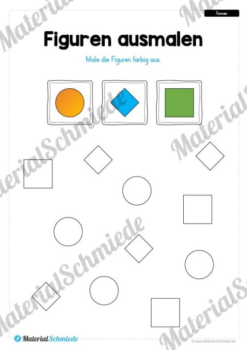 Übung für die Vorschule: Formen - Figuren ausmalen (Vorschau 01)