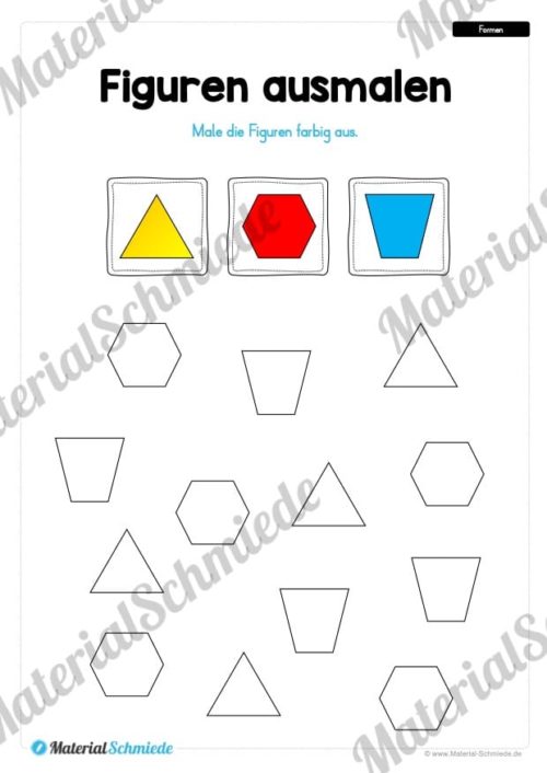 Übung für die Vorschule: Formen - Figuren ausmalen (Vorschau 02)