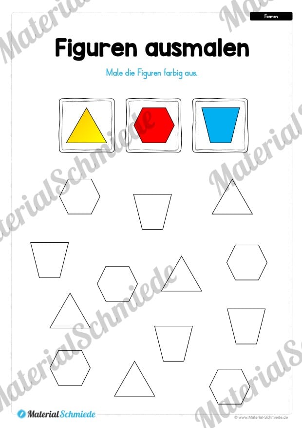 Übung für die Vorschule: Formen – Figuren ausmalen (Vorschau 02)