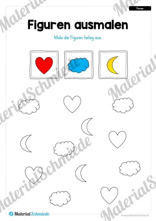 Übung für die Vorschule: Formen - Figuren ausmalen (Vorschau 03)