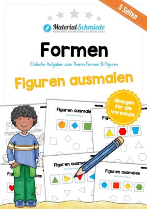 Übung für die Vorschule: Formen - Figuren ausmalen (5 Arbeitsblätter)