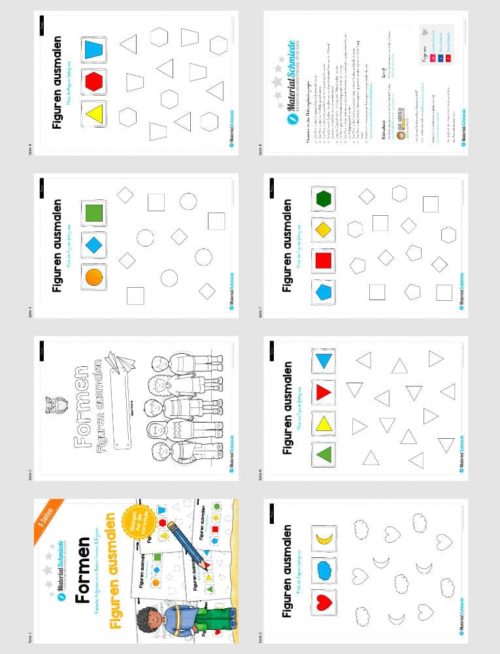 Übung für die Vorschule: Formen - Figuren ausmalen (Überblick)