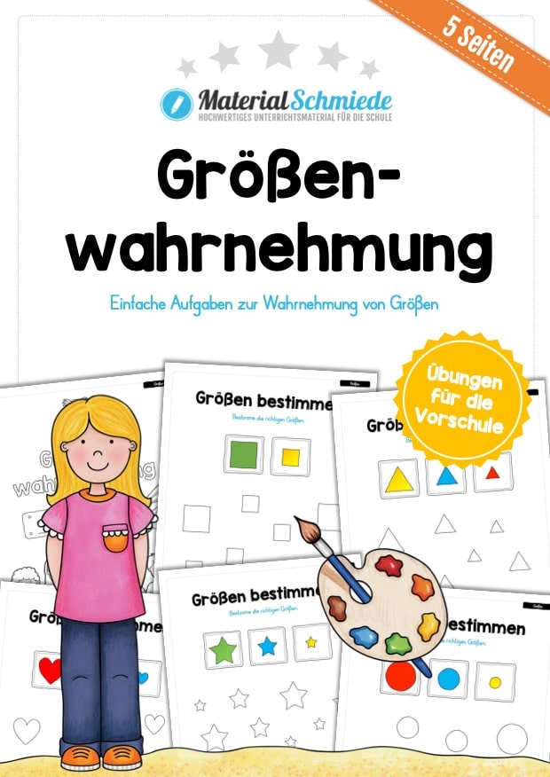 Übung für die Vorschule: Größenwahrnehmung (5 Arbeitsblätter)