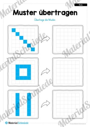 Übung für die Vorschule: Muster (Kästchen) übertragen (Vorschau 01)