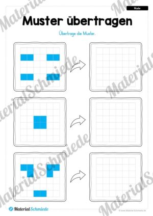Übung für die Vorschule: Muster (Kästchen) übertragen (Vorschau 03)