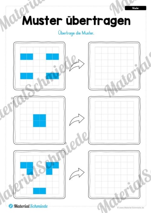 Übung für die Vorschule: Muster (Kästchen) übertragen (Vorschau 03)