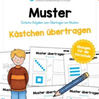 Übung für die Vorschule: Muster (Kästchen) übertragen (5 Arbeitsblätter)