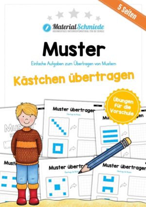 Übung für die Vorschule: Muster (Kästchen) übertragen (5 Arbeitsblätter)