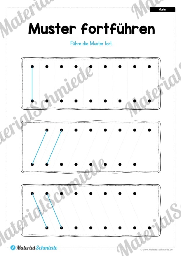 Übung für die Vorschule: Muster fortführen – Punkte verbinden (Vorschau 01)