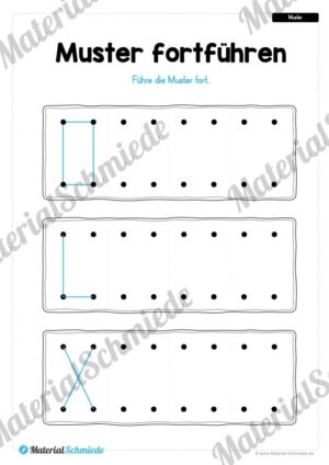Übung für die Vorschule: Muster fortführen – Punkte verbinden (Vorschau 02)