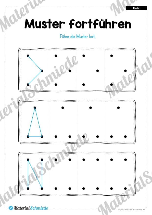 Übung für die Vorschule: Muster fortführen – Punkte verbinden (Vorschau 03)