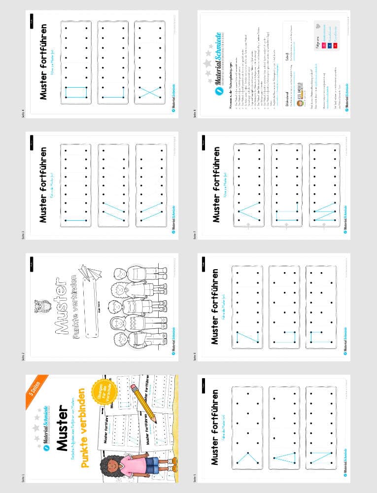 Übung für die Vorschule: Muster fortführen – Punkte verbinden (Überblick)