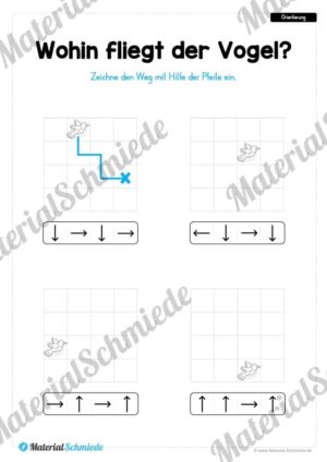 Übung für die Vorschule: Orientierung & Raumlage (Wohin fliegt der Vogel?)