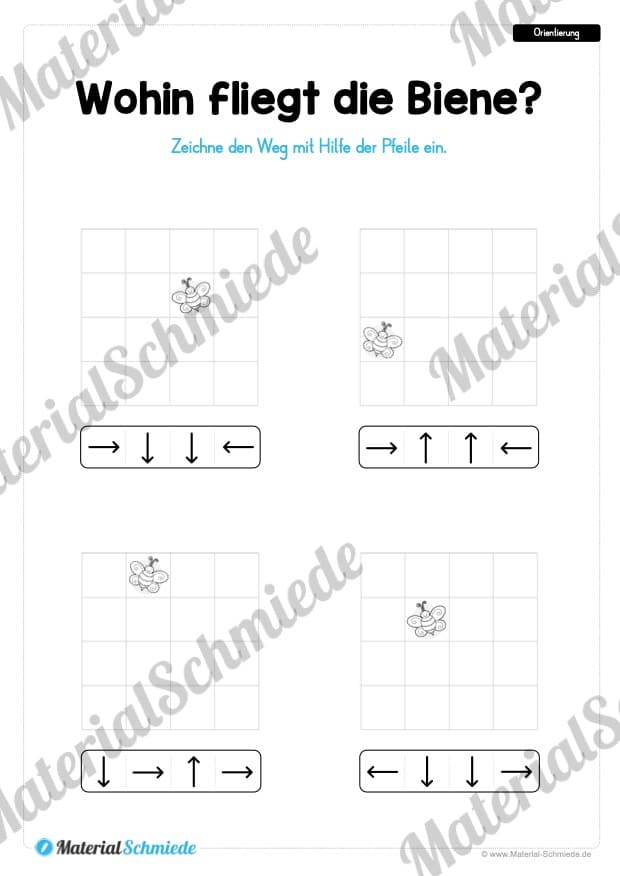 Übung für die Vorschule: Orientierung & Raumlage (Wohin fliegt die Biene?)
