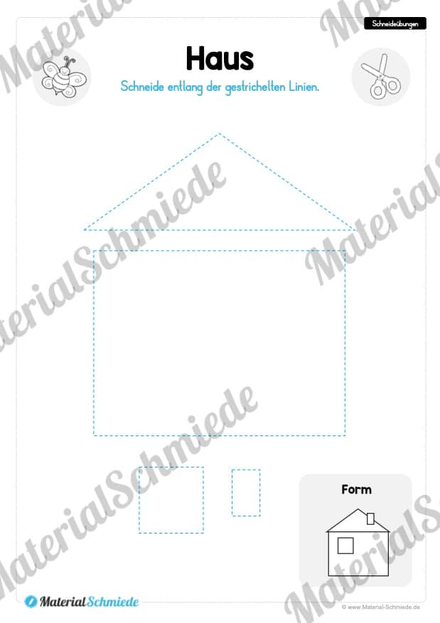 Schneideübungen für Kinder: Formen (Haus)