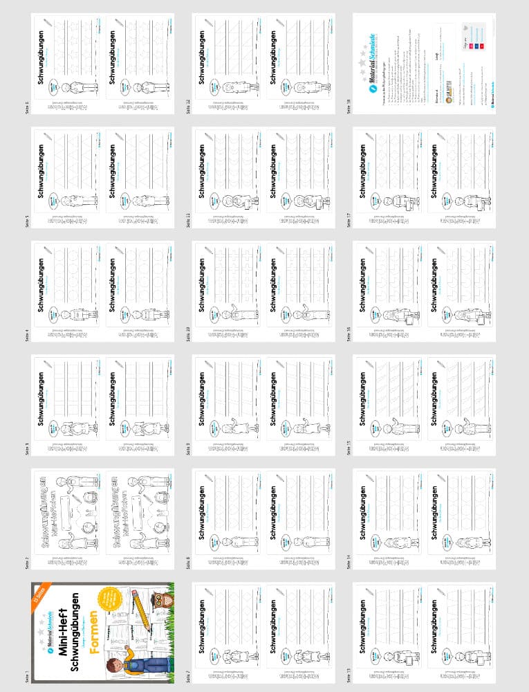Mini-Heft Schwungübungen: Formen (Überblick mit Hilfslinien)